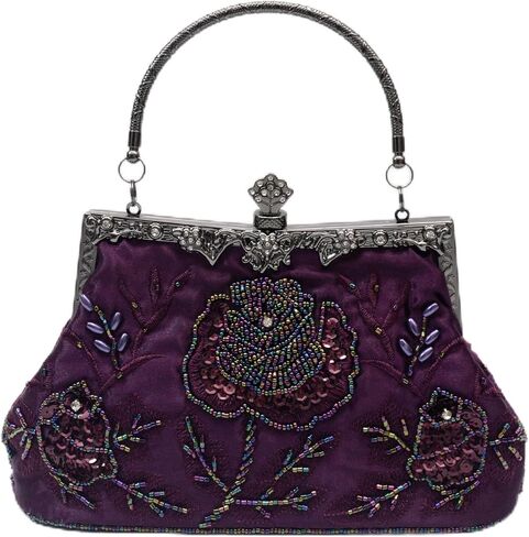 Rose Embroidered Vintage Beaded Evening Bag for Women, Elegant Handled Clutch for Wedding, Party & Formal Events in Saudi Arabia