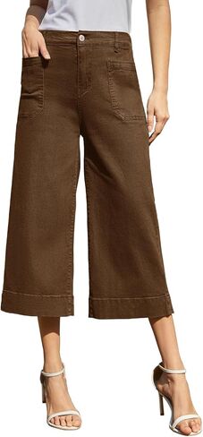 Women Wide Leg Capri Pants Stretchy Cropped Pants for Women Trendy Chino Capris Pants Summer Trousers in Saudi Arabia