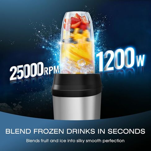 Nahida Blender for Smoothies, 1200W Smoothie Blender for Ice Crushing, Blenders with (2) 6-Fin Blades, Personal Blenders for Kitchen with 23oz, 32oz, 37oz Easy Go Cups for Juices, Silver in Kuwait