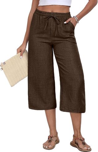 Womens Capri Pants Summer Elastic Waist Casual Business Pants Work Lounge Pants with Pockets in Saudi Arabia