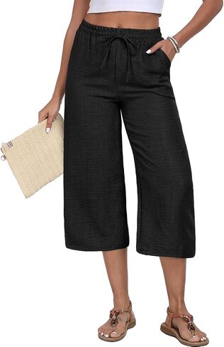 Womens Capri Pants Summer Elastic Waist Casual Business Pants Work Lounge Pants with Pockets in Saudi Arabia
