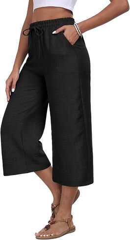 Womens Capri Pants Summer Elastic Waist Casual Business Pants Work Lounge Pants with Pockets in Saudi Arabia