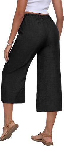 Womens Capri Pants Summer Elastic Waist Casual Business Pants Work Lounge Pants with Pockets in Saudi Arabia