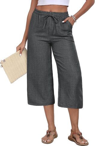 Womens Capri Pants Summer Elastic Waist Casual Business Pants Work Lounge Pants with Pockets in Saudi Arabia