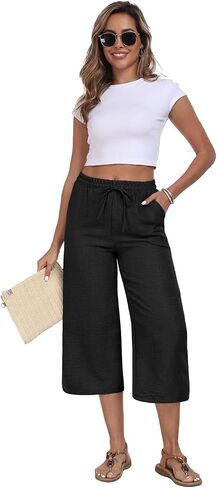 Womens Capri Pants Summer Elastic Waist Casual Business Pants Work Lounge Pants with Pockets in Saudi Arabia