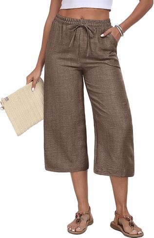 Womens Capri Pants Summer Elastic Waist Casual Business Pants Work Lounge Pants with Pockets in Saudi Arabia