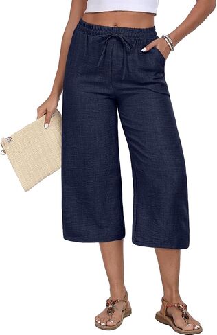 Womens Capri Pants Summer Elastic Waist Casual Business Pants Work Lounge Pants with Pockets in Saudi Arabia