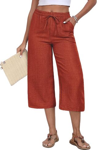 Womens Capri Pants Summer Elastic Waist Casual Business Pants Work Lounge Pants with Pockets in Saudi Arabia