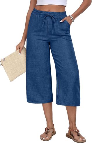 Womens Capri Pants Summer Elastic Waist Casual Business Pants Work Lounge Pants with Pockets in Saudi Arabia