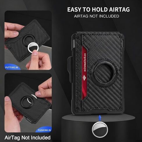 محفظة AirTag للرجال من الكربون الأسود، حامل بطاقات من الألومنيوم المنبثق البسيط من RFID، محفظة من ألياف الكربون مع نافذة لبطاقة الهوية بمشبك للنقود، 9-13 بطاقة، هدية للرجال، بطاقة AirTag غير متضمنة من Sooshoom in Kuwait