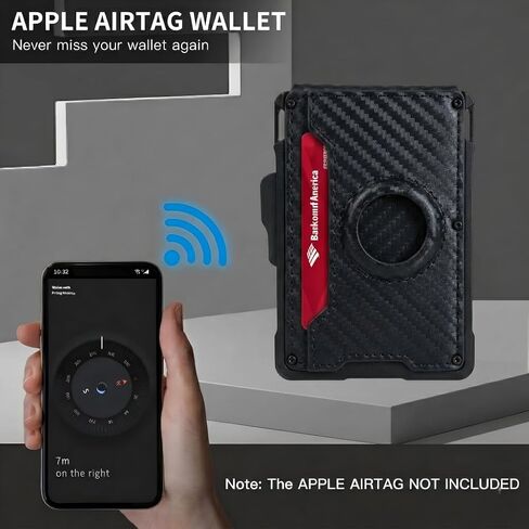 محفظة AirTag للرجال من الكربون الأسود، حامل بطاقات من الألومنيوم المنبثق البسيط من RFID، محفظة من ألياف الكربون مع نافذة لبطاقة الهوية بمشبك للنقود، 9-13 بطاقة، هدية للرجال، بطاقة AirTag غير متضمنة من Sooshoom in Kuwait