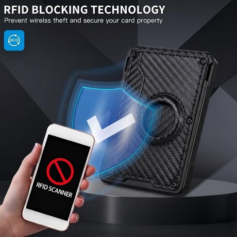 محفظة AirTag للرجال من الكربون الأسود، حامل بطاقات من الألومنيوم المنبثق البسيط من RFID، محفظة من ألياف الكربون مع نافذة لبطاقة الهوية بمشبك للنقود، 9-13 بطاقة، هدية للرجال، بطاقة AirTag غير متضمنة من Sooshoom in Kuwait