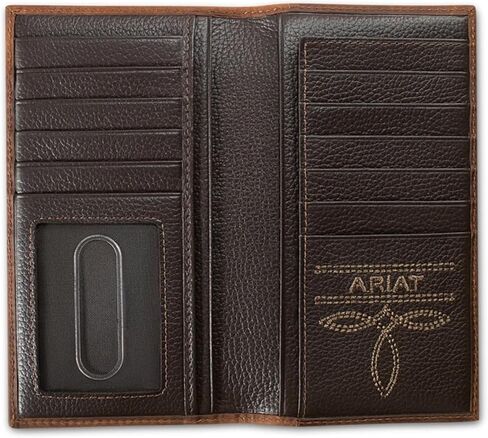 ARIAT Men's Shield Concho Floral Embossed Rodeo Checkbook Wallet, Genuine Leather, 11 Card Slots, 6.75 x 3.75 in, Brown in Kuwait