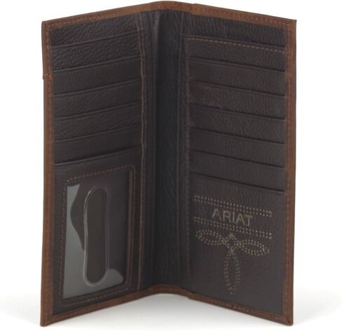 ARIAT Men's Shield Concho Floral Embossed Rodeo Checkbook Wallet, Genuine Leather, 11 Card Slots, 6.75 x 3.75 in, Brown in Kuwait
