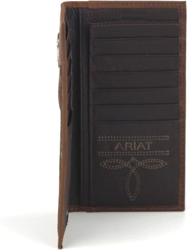 ARIAT Men's Shield Concho Floral Embossed Rodeo Checkbook Wallet, Genuine Leather, 11 Card Slots, 6.75 x 3.75 in, Brown in Kuwait