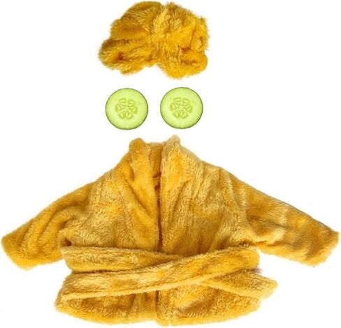 Lady Porch Figurine Outfit, 4 Pcs Spa-Themed Novel Lawn Ornament Apparel, Patio Yard Decor, Bright Yellow Fleece Bathrobe, Headband With Cucumber Slices in Kuwait