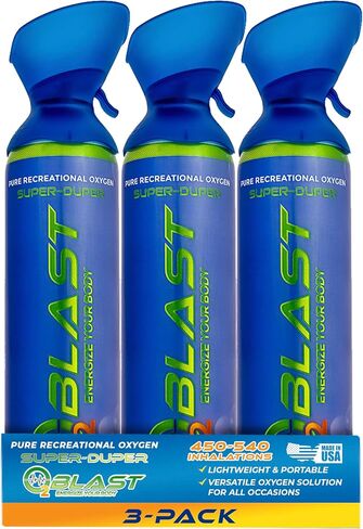 O2 Blast - Pure Oxygen Supplement, Portable Can Filled with 99.99% Pure Oxygen with Custom Breathing Mask, Energy, Performance, Fast Recovery Time, Ideal for High Altitude & Sports - 10L, 3-Pack in Saudi Arabia