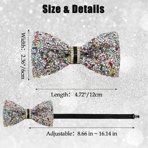 Rhinestone Mens Bow Tie, Pre-tied Sparkle Bow Ties for Men Adjustable Sequin Bowtie for Party Prom Wedding Daily in Saudi Arabia