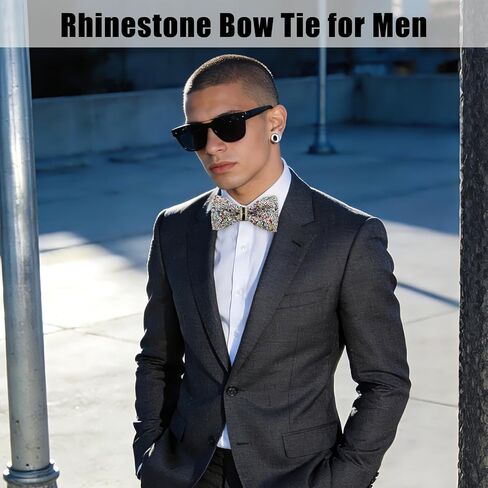 Rhinestone Mens Bow Tie, Pre-tied Sparkle Bow Ties for Men Adjustable Sequin Bowtie for Party Prom Wedding Daily in Saudi Arabia
