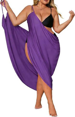 Plus Size Women's Strap Beach Cover Up Dress - Backless Sarong Wrap Flowy Swimsuit Coverup in Kuwait