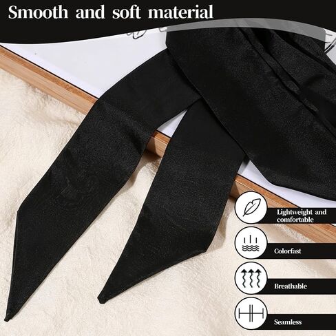 Bow Tie for Women, Self Tie Satin Ribbon Bow Ties, Long Ribbon Scarf Belt Waist Belt Folding Bowties Accessory for Dresses Bridal Wedding Party Uniform Cosplay, Black in Kuwait