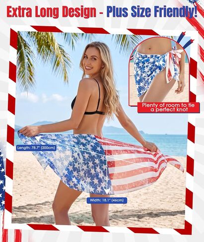 American Flag Cover Up 4th of July Patriotic Beach Skirt Multipurpose USA Flag Swim Outfit for World Cup, Festivals, Vacation in Kuwait