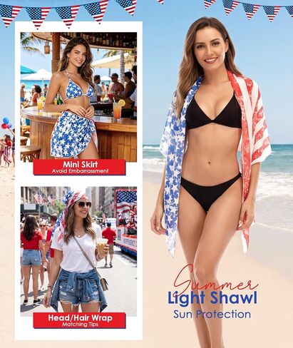 American Flag Cover Up 4th of July Patriotic Beach Skirt Multipurpose USA Flag Swim Outfit for World Cup, Festivals, Vacation in Kuwait