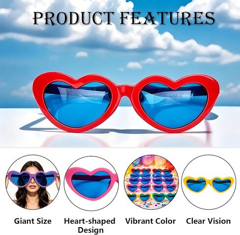 12 Pieces Heart-Shaped Jumbo Plastic Sunglasses, Oversized Giant Funny Glasses Jumbo Novelty Clown Eyewear for Festival Costume Cosplay Party Photo Prop Supplies Accessories in Saudi Arabia