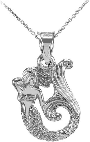 Claddagh Gold Certified Textured 925 Sterling Silver Fairytale Mermaid Pendant Necklace in Kuwait