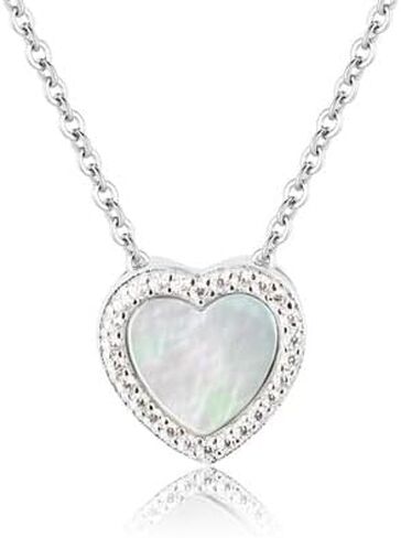 Cherished Moments Children's 925 Sterling Silver Mother of Pearl Heart Necklace with CZs for Little Girls, Kids Jewelry, Toddler Necklace, Teenagers 14 + 2 inch in Kuwait