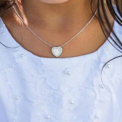 Cherished Moments Children's 925 Sterling Silver Mother of Pearl Heart Necklace with CZs for Little Girls, Kids Jewelry, Toddler Necklace, Teenagers 14 + 2 inch in Kuwait
