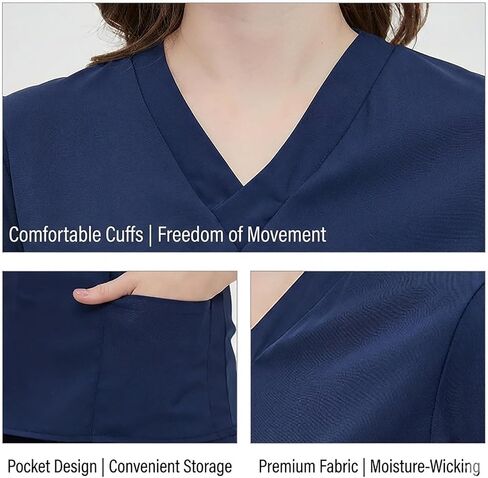 Women's sporty V-neck medical suit, colorfast, soft fabric, comfortable and stylish. (X-Large,Blue-gray) in Kuwait