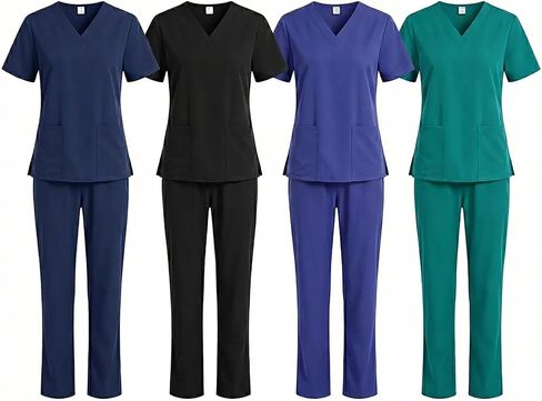 Women's sporty V-neck medical suit, colorfast, soft fabric, comfortable and stylish. (X-Large,Blue-gray) in Kuwait