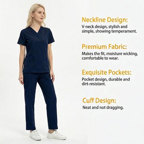 Women's sporty V-neck medical suit, colorfast, soft fabric, comfortable and stylish. (X-Large,Blue-gray) in Kuwait