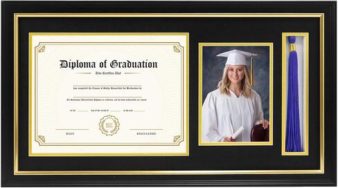 FramePro 11x22 Diploma Picture Frame with Tassel Holder for 8.5x11 Document/Certificate & 5x7 Photo, Black Graduation Frame with Real Glass in Saudi Arabia