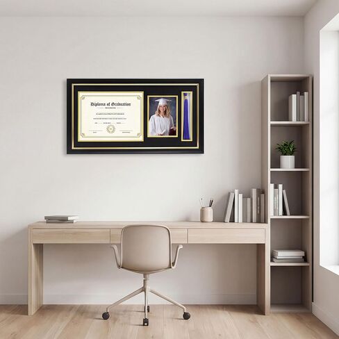 FramePro 11x22 Diploma Picture Frame with Tassel Holder for 8.5x11 Document/Certificate & 5x7 Photo, Black Graduation Frame with Real Glass in Saudi Arabia