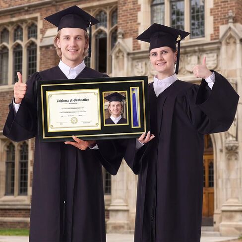 FramePro 11x22 Diploma Picture Frame with Tassel Holder for 8.5x11 Document/Certificate & 5x7 Photo, Black Graduation Frame with Real Glass in Saudi Arabia