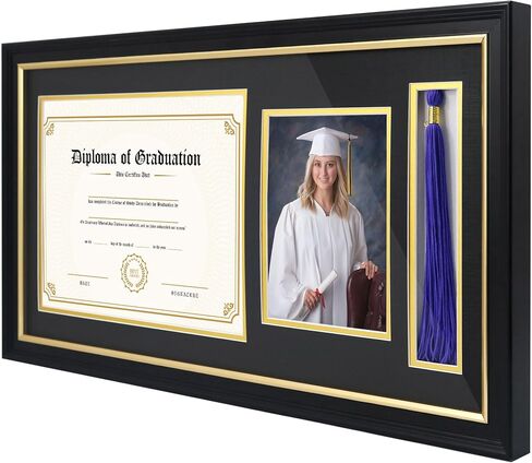 FramePro 11x22 Diploma Picture Frame with Tassel Holder for 8.5x11 Document/Certificate & 5x7 Photo, Black Graduation Frame with Real Glass in Saudi Arabia