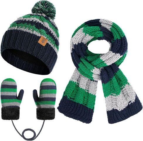 Boys Winter Hat Scarf and Gloves Set for Kids Warm Knitted Hat Mittens and Fleece Neck Warmer Scarf Set for Boys Girls 3pcs in Kuwait