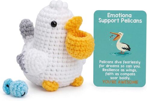 Emotional Support Crochet Pelican Stuffed Animal - Premade Funny Amigurumi Desk Decor & Good Luck Charm, Cute Pelican Gifts for Women, Teen Girls, Coworkers - Birthday, Positive Encouragement Present in Saudi Arabia