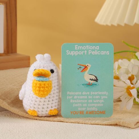 Emotional Support Crochet Pelican Stuffed Animal - Premade Funny Amigurumi Desk Decor & Good Luck Charm, Cute Pelican Gifts for Women, Teen Girls, Coworkers - Birthday, Positive Encouragement Present in Saudi Arabia