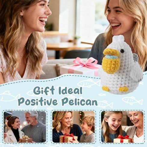 Emotional Support Crochet Pelican Stuffed Animal - Premade Funny Amigurumi Desk Decor & Good Luck Charm, Cute Pelican Gifts for Women, Teen Girls, Coworkers - Birthday, Positive Encouragement Present in Saudi Arabia
