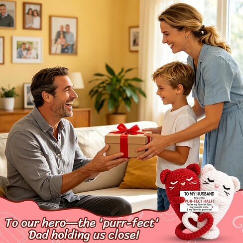 Funny Crochet Cat Gifts for Husband Fathers Day - Father's Day Birthday Gifts for Husband from Wife, Romantic Wedding Anniversary Present for Men Hubby Spouse - I Love You Gift for Him in Saudi Arabia