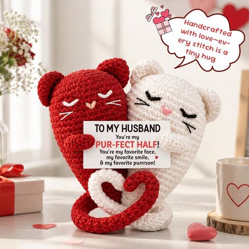 Funny Crochet Cat Gifts for Husband Fathers Day - Father's Day Birthday Gifts for Husband from Wife, Romantic Wedding Anniversary Present for Men Hubby Spouse - I Love You Gift for Him in Saudi Arabia