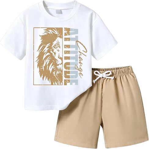 Yoxindax Tween Boy Clothes 2-Piece Letter Graphic Print Short Sleeve T-Shirt Kids 6-12 Years Teen Boys Summer Outfits in Saudi Arabia