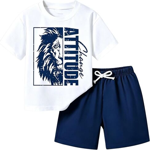 Yoxindax Tween Boy Clothes 2-Piece Letter Graphic Print Short Sleeve T-Shirt Kids 6-12 Years Teen Boys Summer Outfits in Saudi Arabia