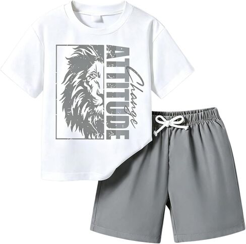Yoxindax Tween Boy Clothes 2-Piece Letter Graphic Print Short Sleeve T-Shirt Kids 6-12 Years Teen Boys Summer Outfits in Saudi Arabia