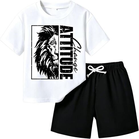 Yoxindax Tween Boy Clothes 2-Piece Letter Graphic Print Short Sleeve T-Shirt Kids 6-12 Years Teen Boys Summer Outfits in Saudi Arabia