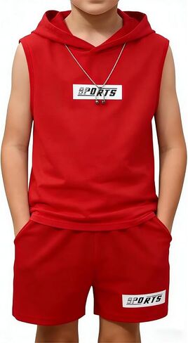 Boys 2-Piece Hoodie & Shorts Set (8-14) - Graphic Print Casual Summer Tween Outfit for Kids in Saudi Arabia