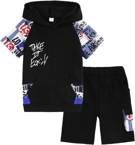 Boys 2-Piece Hoodie & Shorts Set (8-14) - Graphic Print Casual Summer Tween Outfit for Kids in Saudi Arabia